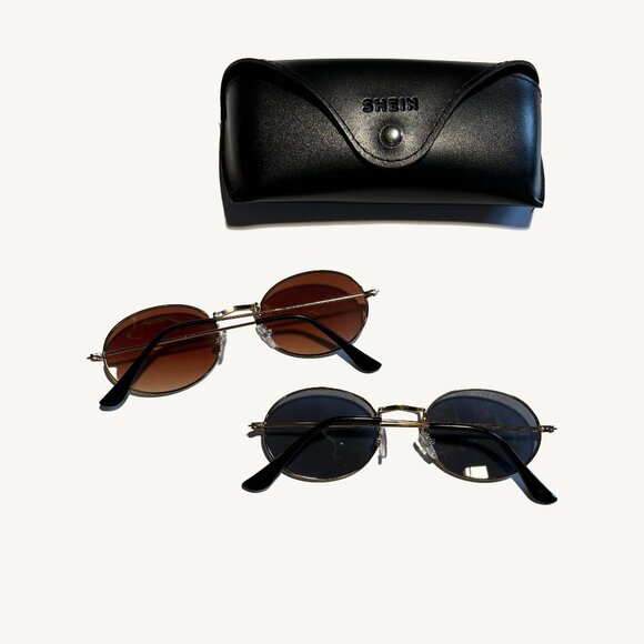 Shein Set of Two Sunglasses Gold Frame One Black & One Brown Lens Oval Glasses - Picture 1 of 4